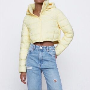 Zara Butter Yellow Cropped Puffer Jacket